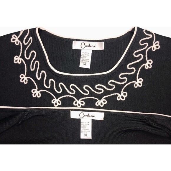 Vtg Carducci Black White Embroidered Cardigan Jacket & Shell Set Women's Size XL - Picture 4 of 6